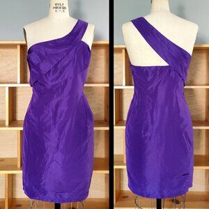 EUC ABS Allen Schwartz Purple One-shoulder Draped Mini Dress 6 Small